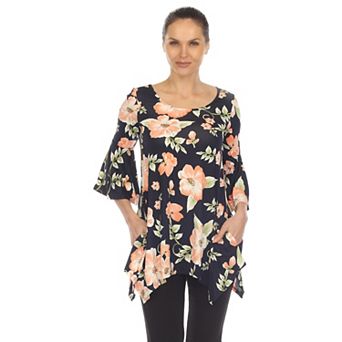 Women's Floral Print Bell Sleeve Tunic Top