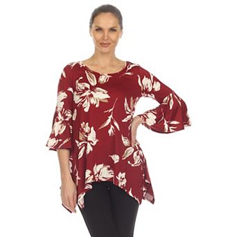 Women's Floral Print Bell Sleeve Tunic Top