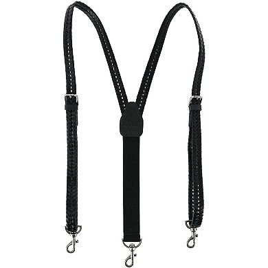 Men's Coated Leather Flat Braided Suspenders With Metal Swivel Hook Ends