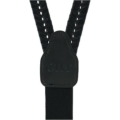 Men's Coated Leather Flat Braided Suspenders With Metal Swivel Hook Ends