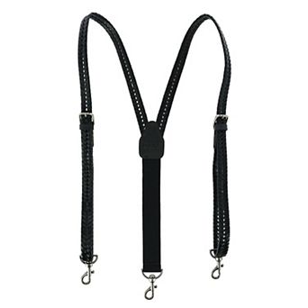 Men's Coated Leather Flat Braided Suspenders With Metal Swivel Hook Ends