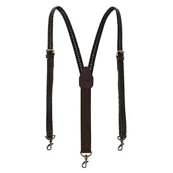 Men's Coated Leather Flat Braided Suspenders With Metal Swivel Hook Ends