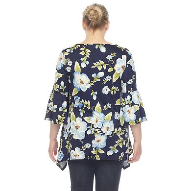 Plus Size Floral Print Bell Sleeve Tunic Top