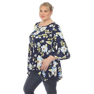 Plus Size Floral Print Bell Sleeve Tunic Top