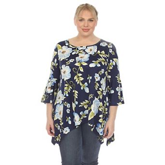 Plus Size Floral Print Bell Sleeve Tunic Top
