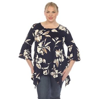 Plus Size Floral Print Bell Sleeve Tunic Top
