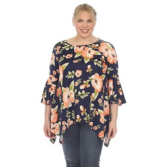 Plus Size Floral Print Bell Sleeve Tunic Top