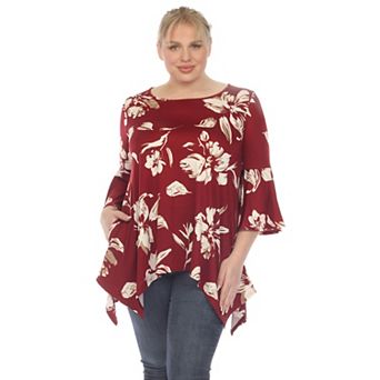 Plus Size Floral Print Bell Sleeve Tunic Top