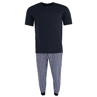 Men's V-neck Top With Plaid Jogger Lounge Set