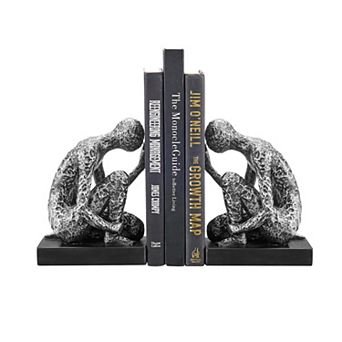 Danya B. Kneeling Figure Sculptures Polyresin Silver And Black Finish Bookend Set Of 2