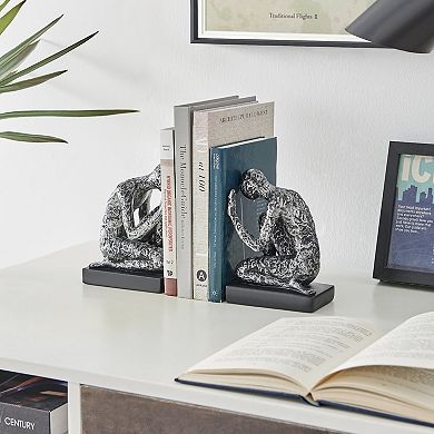 Danya B. Kneeling Figure Sculptures Polyresin Silver And Black Finish Bookend Set Of 2