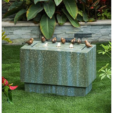 LuxenHome Patina Resin Bubbler Outdoor Fountain With Lights