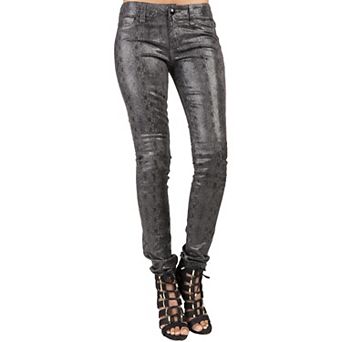 Women's Slim Fit Black Coated Snake Print Skinny Jeans