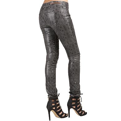 Women's Slim Fit Black Coated Snake Print Skinny Jeans