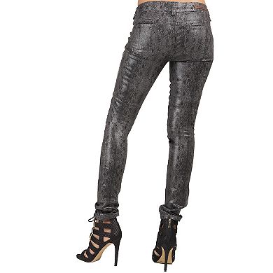 Women's Slim Fit Black Coated Snake Print Skinny Jeans