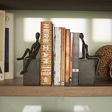 Bookend Set With Man And Woman Sitting On A Block