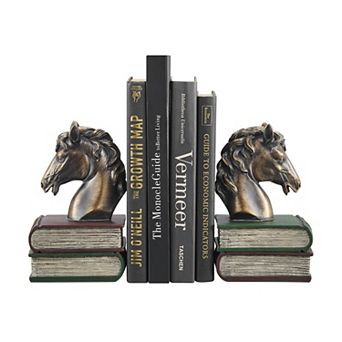Danya B. Horses On Books Polyresin Antique Patina Finish Bookend Set Of 2