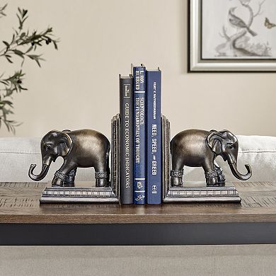 Danya B. Ornate Elephants Polyresin Bronze Patina Finish Bookend Set Of 2