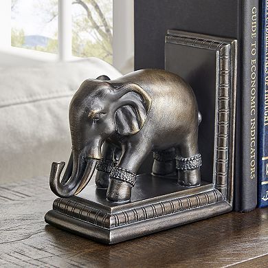 Danya B. Ornate Elephants Polyresin Bronze Patina Finish Bookend Set Of 2