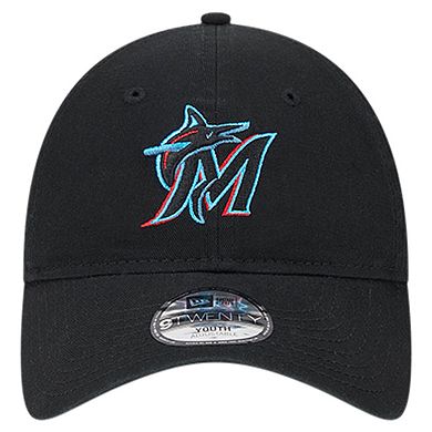 Youth New Era Black Miami Marlins Team Color 9TWENTY Adjustable Hat