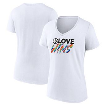Women's Fanatics Branded White Pittsburgh Steelers Love Wins V-Neck T-Shirt
