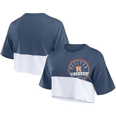 Women's Fanatics Branded Navy/White Houston Astros Color Split Boxy Cropped T-Shirt