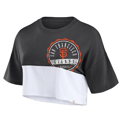 Women's Fanatics Branded Heather Black/White San Francisco Giants Color Split Boxy Cropped T-Shirt