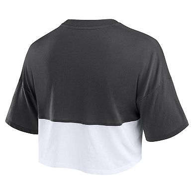 Women's Fanatics Branded Heather Black/White San Francisco Giants Color Split Boxy Cropped T-Shirt