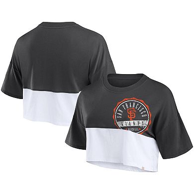 Women's Fanatics Branded Heather Black/White San Francisco Giants Color Split Boxy Cropped T-Shirt