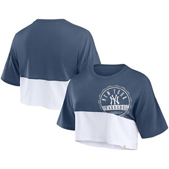 Women's Fanatics Branded Navy/White New York Yankees Color Split Boxy Cropped T-Shirt