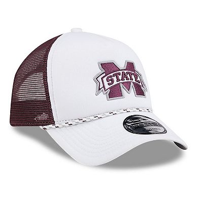 Men's New Era White/Maroon Mississippi State Bulldogs Court Sport Foam A-Frame 9FORTY Adjustable Trucker Hat