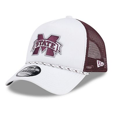 Men's New Era White/Maroon Mississippi State Bulldogs Court Sport Foam A-Frame 9FORTY Adjustable Trucker Hat