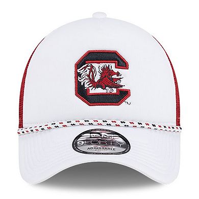 Men's New Era White/Garnet South Carolina Gamecocks Court Sport Foam A-Frame 9FORTY Adjustable Trucker Hat