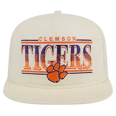 Men's New Era Cream Clemson Tigers Throwback Golfer Corduroy Snapback Hat
