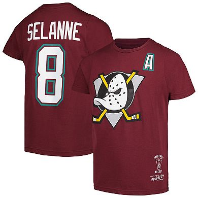 Youth Mitchell & Ness Teemu Selanne Garnet Anaheim Ducks Name & Number T-Shirt