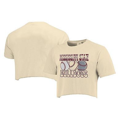 Women's Natural Mississippi State Bulldogs Comfort Colors Baseball Cropped T-Shirt