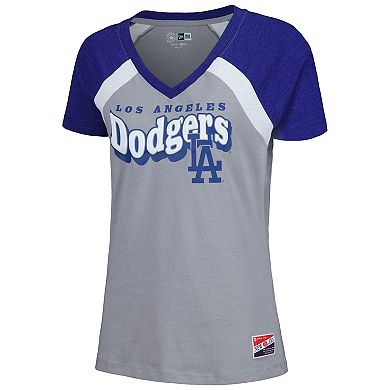 Women's New Era Gray Los Angeles Dodgers Heathered Raglan V-Neck T-Shirt