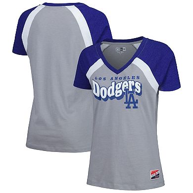 Women's New Era Gray Los Angeles Dodgers Heathered Raglan V-Neck T-Shirt