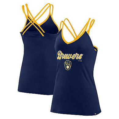 Women's Fanatics Branded Navy Milwaukee Brewers Go For It Strappy V-Neck Tank Top