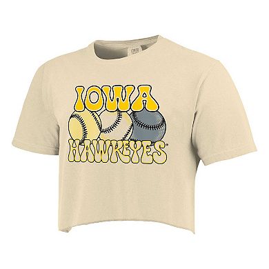 Women's Natural Iowa Hawkeyes Comfort Colors Baseball Cropped T-Shirt