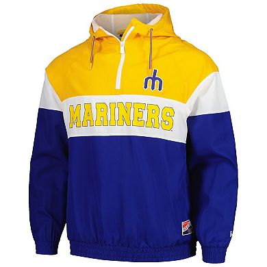 Men's New Era Blue Seattle Mariners Ripstop Raglan Quarter-Zip Hoodie Windbreaker Jacket