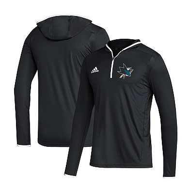 Men's adidas Black San Jose Sharks Team Long Sleeve Quarter-Zip Hoodie T-Shirt
