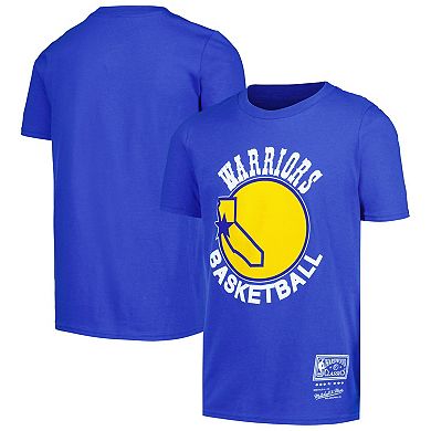 Youth Mitchell & Ness Royal Golden State Warriors Hardwood Classics Retro Logo T-Shirt