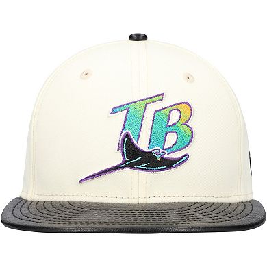 Men's New Era Cream Tampa Bay Rays Game Night Leather Visor 59FIFTY Fitted Hat