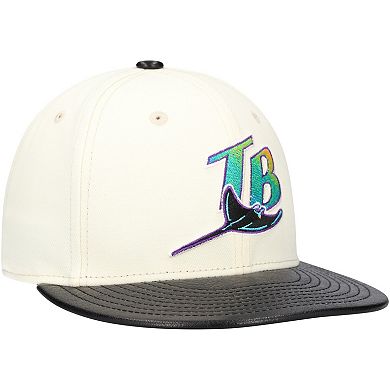 Men's New Era Cream Tampa Bay Rays Game Night Leather Visor 59FIFTY Fitted Hat