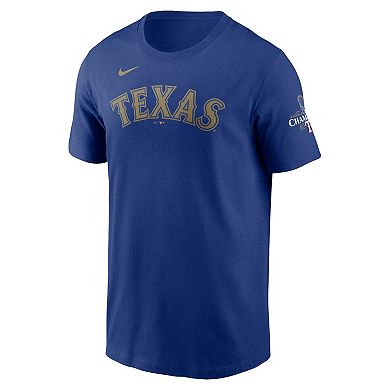 Men's Nike Leody Taveras Royal Texas Rangers 2024 Gold Collection Name & Number T-Shirt