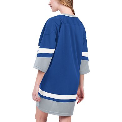 Women's Starter Blue Tampa Bay Lightning Hurry-Up Offense Boxy V-Neck Half-Sleeve Sneaker Dress