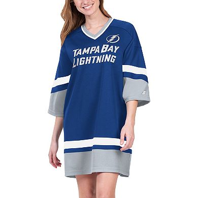 Women's Starter Blue Tampa Bay Lightning Hurry-Up Offense Boxy V-Neck Half-Sleeve Sneaker Dress