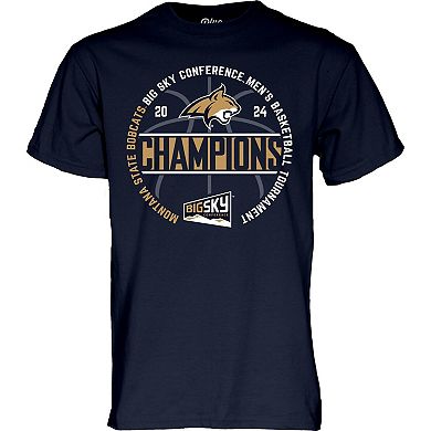 Unisex Blue 84 Navy Montana State Bobcats 2024 Big Sky Men's Basketball Conference Tournament Champions T-Shirt