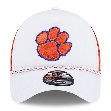 Men's New Era White/Orange Clemson Tigers Court Sport Foam A-Frame 9FORTY Adjustable Trucker Hat